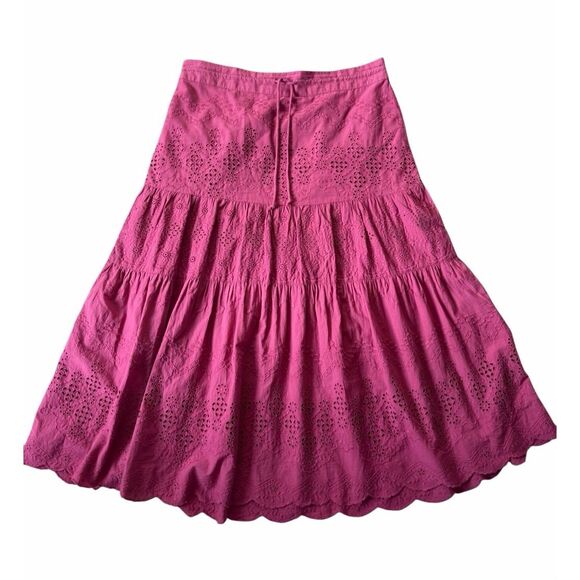 Sundance Bastilla Tiered Pink Eyelet Boho Skirt size L Fuchsia Pink - Picture 2 of 7
